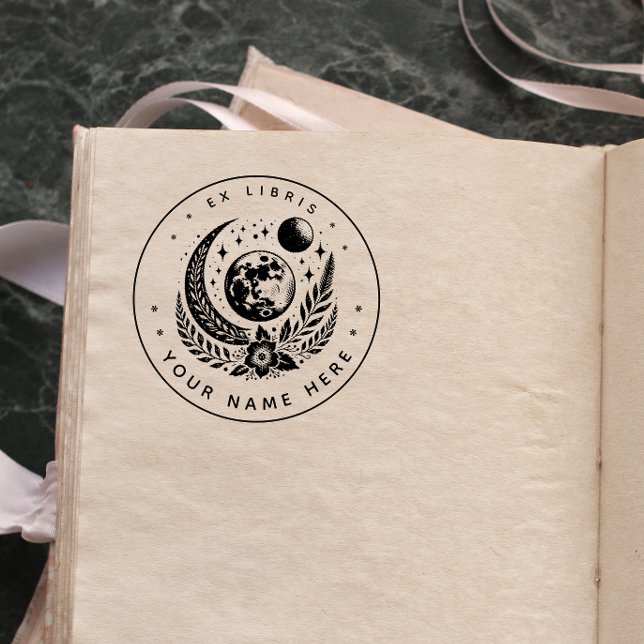 Tampon ex libris de lune florale ronde (Créateur téléchargé)