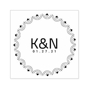 Tampon Mariage Logo Initial Circulaire Deco Coeur