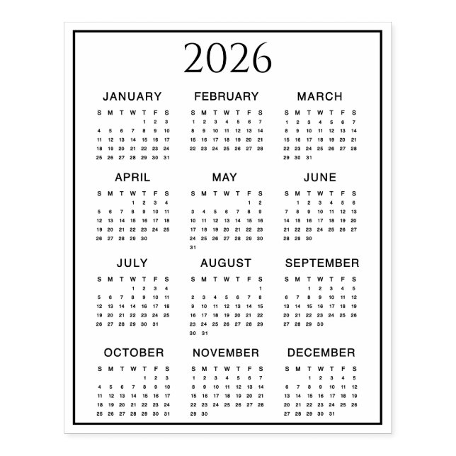 Tampons Encreurs 2026 Calendar #2 Four Rows, Three Columns (Impression)