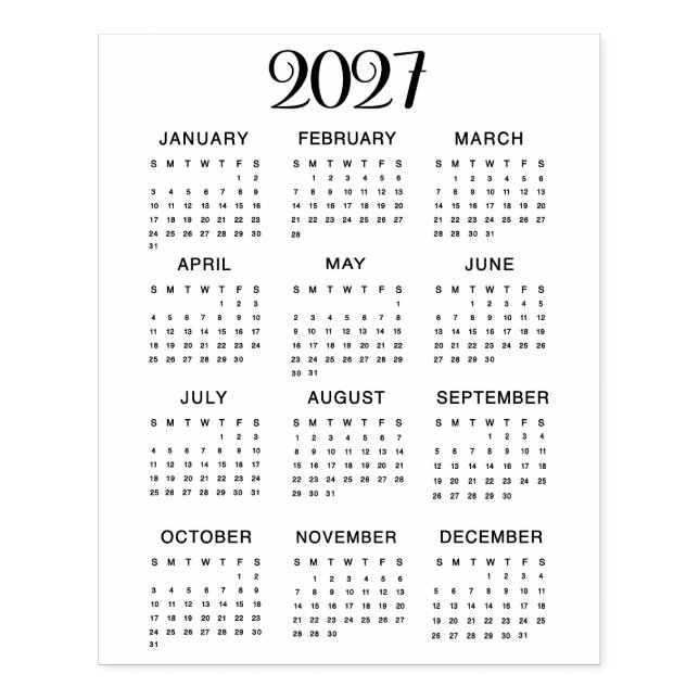 Tampons Encreurs 2027 Calendar #1 Four Rows, Three Columns (Impression)