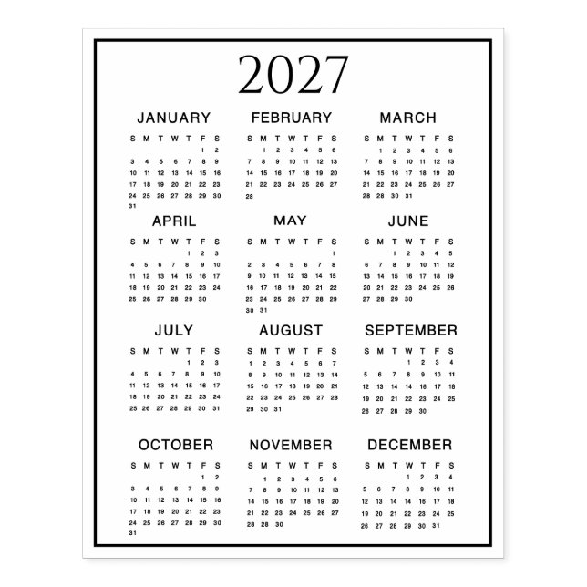 Tampons Encreurs 2027 Calendar #2 Four Rows, Three Columns (Impression)