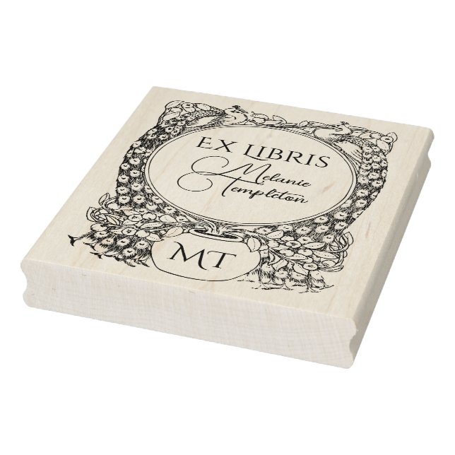 Tampons Encreurs 2 Peacocks Autour Plante en pointillé Ex Libris No (Tampon)