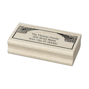 Tampons Encreurs 2 Plumes de Paon Cadre Art Nouveau Nom Adresse
