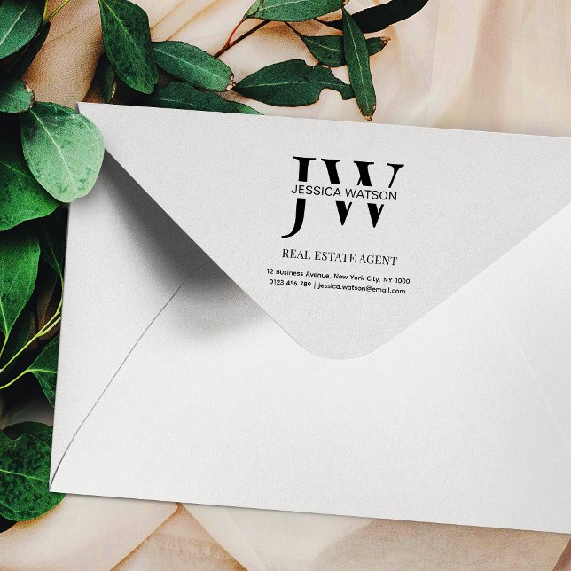 Tampons Encreurs Adresse de l'entreprise Monogramme Immobilier (Fully customizable business monogram black ink rubber company address stamp)