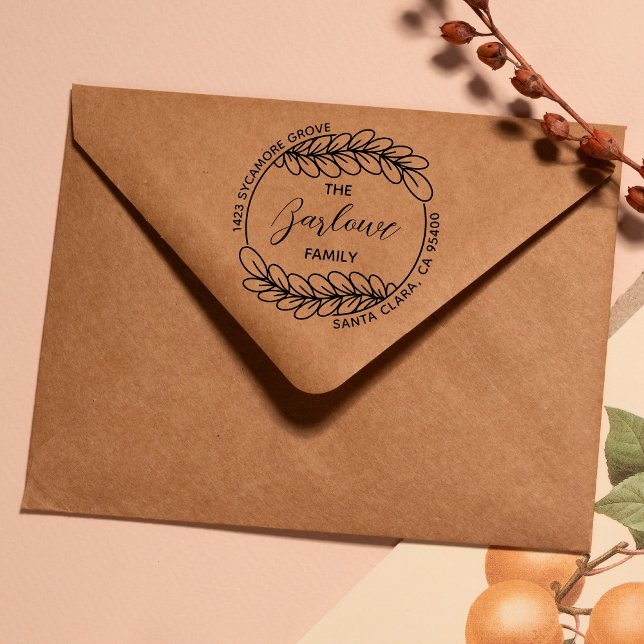 Tampons Encreurs Adresse de retour de famille créative | Élégante c (Brown paper envelope with this stamp design on it.)