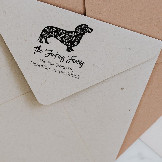 Tampons Encreurs Adresse de retour de famille Dachshund décorée (Créateur téléchargé)
