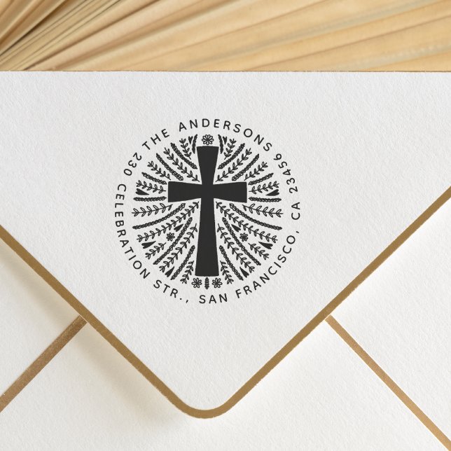 Tampons Encreurs Adresse de retour de famille de la croix botanique (Rubber Stamp Mock-up)