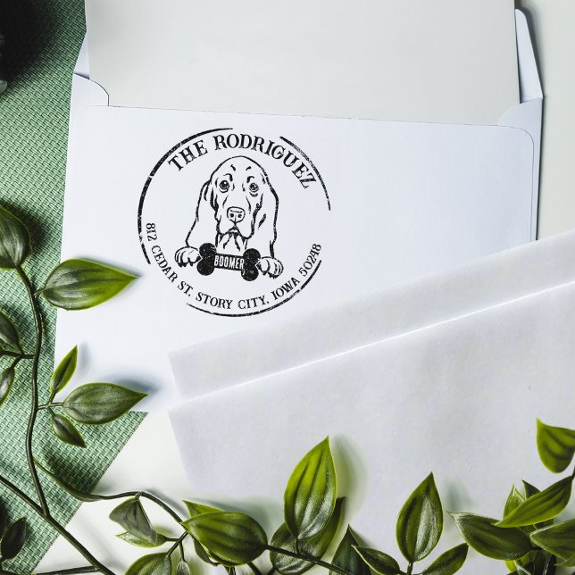 Tampons Encreurs Adresse de retour de famille personnalisée Basset  (Créateur téléchargé)