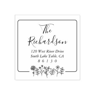 Tampons Encreurs Adresse de retour de l'esquisse Flowers Self-inkin