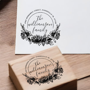 Tampons Encreurs Adresse de retour de nom de famille botanique chic