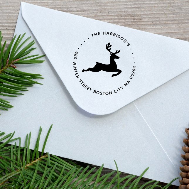 Tampons Encreurs Adresse de retour de rennes modernes (Modern Reindeer Return Address Rubber Stamp)