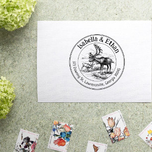 Tampons Encreurs Adresse de retour du cerf Couple, Cercle