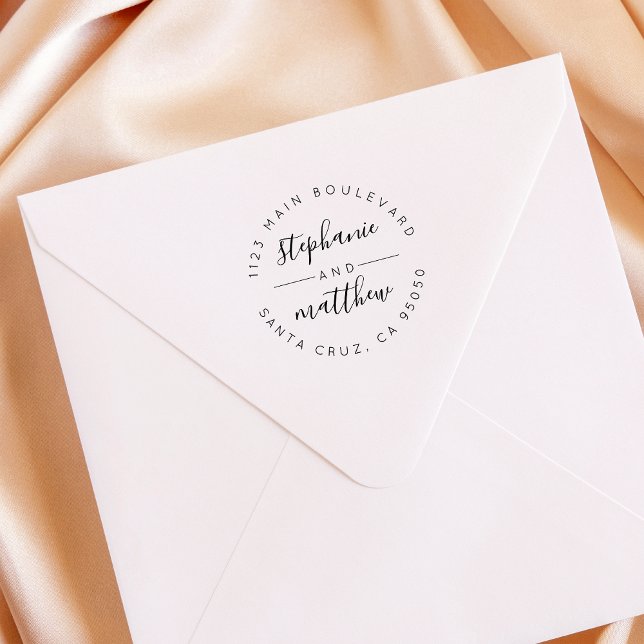 Tampons Encreurs Adresse de retour du Mariage de script circulaire  (Créateur téléchargé)