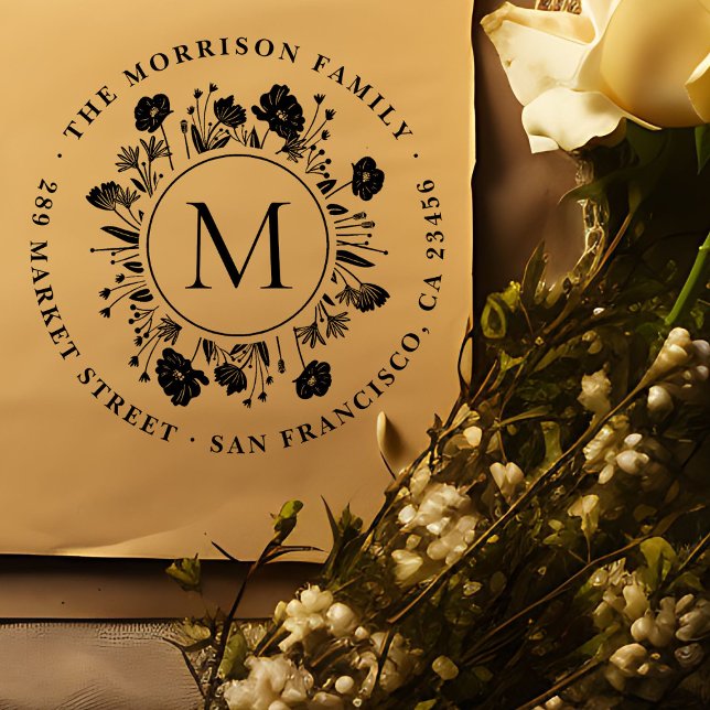 Tampons Encreurs Adresse de retour du monogramme de couronne botani (Créateur téléchargé)