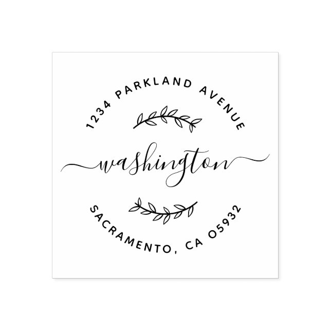 Tampons Encreurs Adresse de retour du script de branche à main rond (Impression)