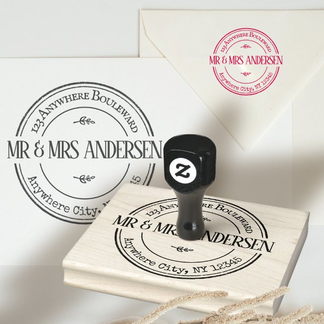 Tampons Encreurs Adresse de retour ronde simple et classique grande (return address vintage rubber stamp wedding)