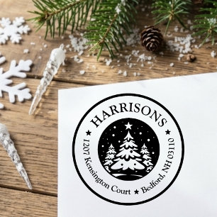Tampons Encreurs Arbre de Noël Étoilé Rond Adresse de Retour Person