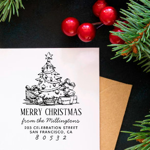 Tampons Encreurs Arbre de Noël Joyeux Noël Nom Retour Adresse