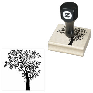Tampons Encreurs Arbre en silhouette noire avec Feuilles