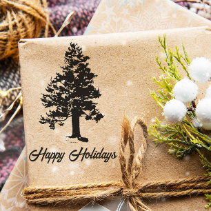 Tampons Encreurs Arbre pin avec texte Joyeux Noël écriture manuscri