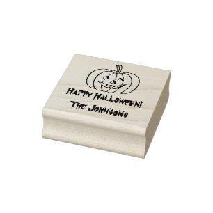 Tampons Encreurs Art du bois Timbre d'Halloween avec visage citroui