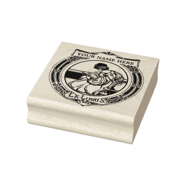 Tampons Encreurs Art Nouveau Woman Books Round Ex Libris Modèle (Tampon)