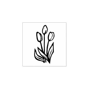 Tampons Encreurs Art populaire Tulipes florales Style Linocut Print