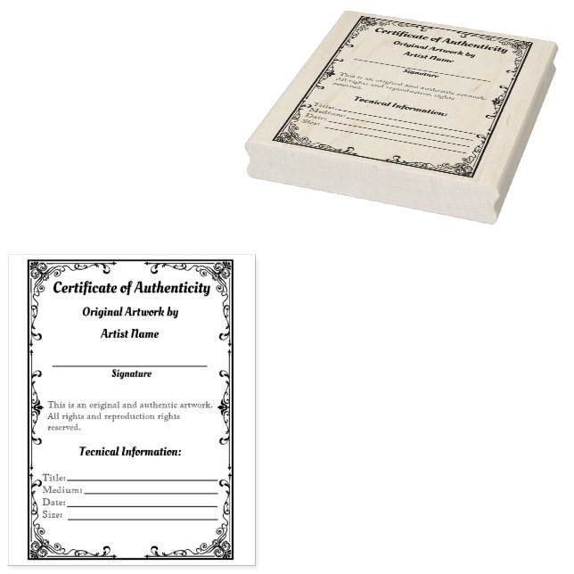 Tampons Encreurs Authentification d'oeuvres personnalisables Imprim (Tamponné)
