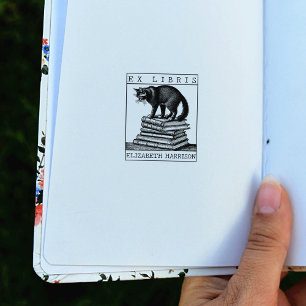 Tampons Encreurs Bibliothèque Ex Personnalisée, Livre Chat Vintage