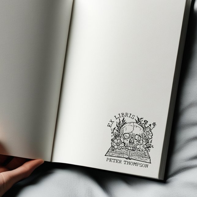 Tampons Encreurs Bibliothèque Floral Skull Ex Libris (Créateur téléchargé)