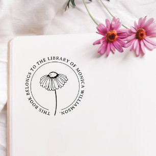 Tampons Encreurs Bibliothèque vintage Fleur ronde personnalisée Liv