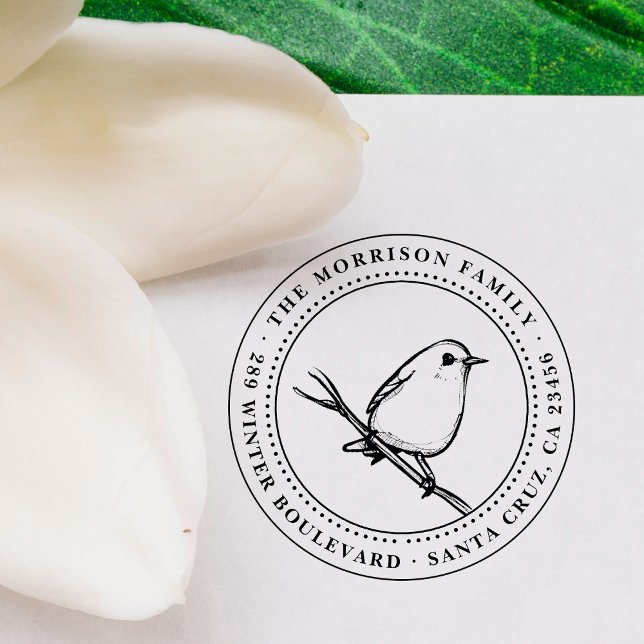 Tampons Encreurs Bird Custom Round Nom de famille et adresse de ret (Créateur téléchargé)