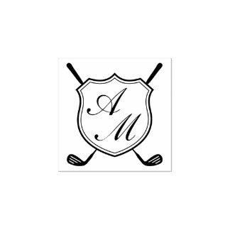 Tampons Encreurs Blason de monogramme de golf noir élégant