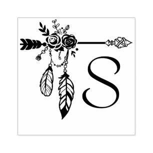 Tampons Encreurs Boho Floral Rose Arrow Monogramme initial