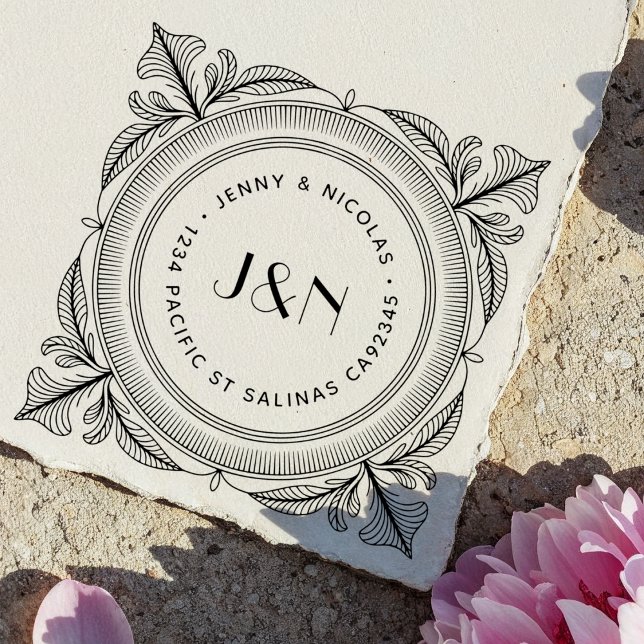 Tampons Encreurs Botanical Frame Wooden Return Address Stamp (Créateur téléchargé)