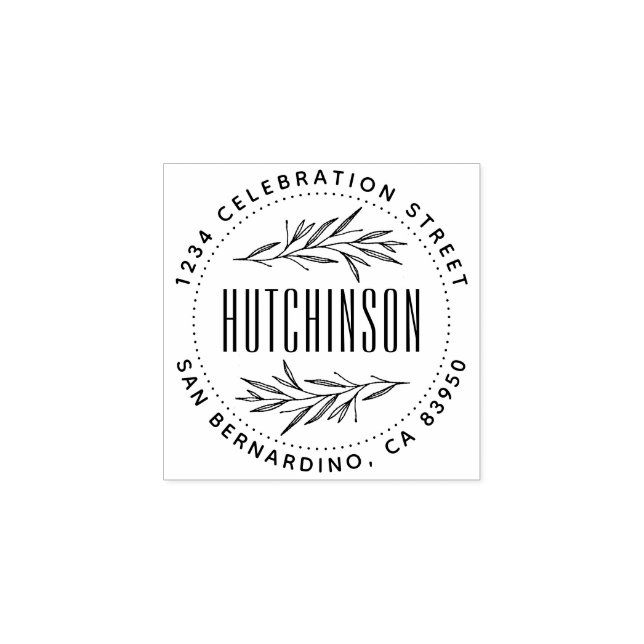 Tampons Encreurs Branches Rustiques dessinées à la main Ronde Adres (Impression)