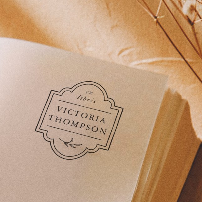 Tampons Encreurs Cadre élégant Feuilles délicates Ex Libris Bookpla (Rubber Stamp Mock-up)