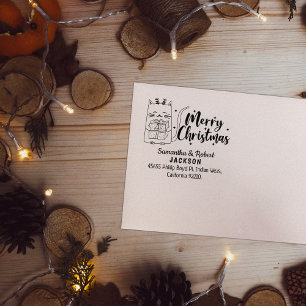 Tampons Encreurs Chat de Noël mignon avec cadeau, adresse de retour