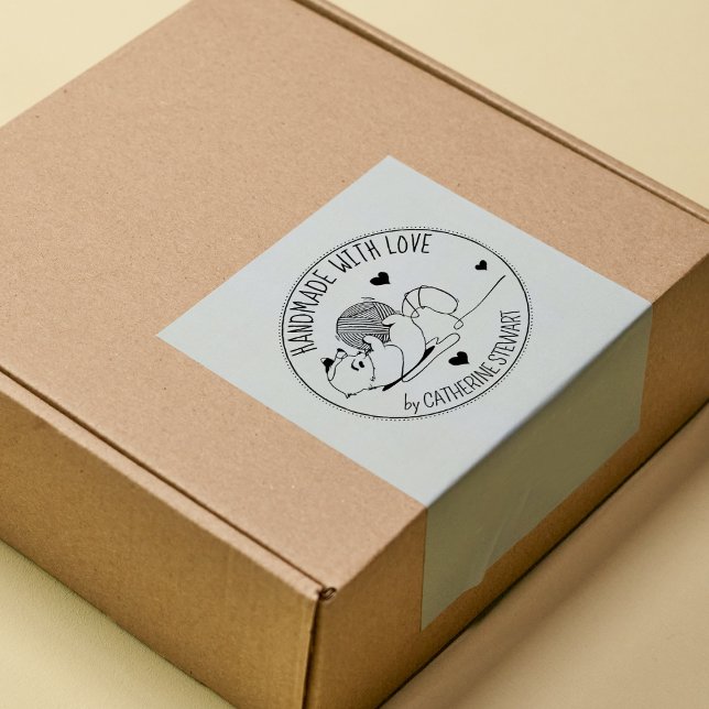 Tampons Encreurs Chat mignonne avec balle en laine fait main avec a (Créateur téléchargé)