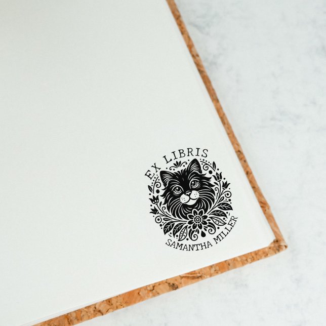 Tampons Encreurs Chat Mystique avec Fleurs Livre Ex Libris  (Créateur téléchargé)