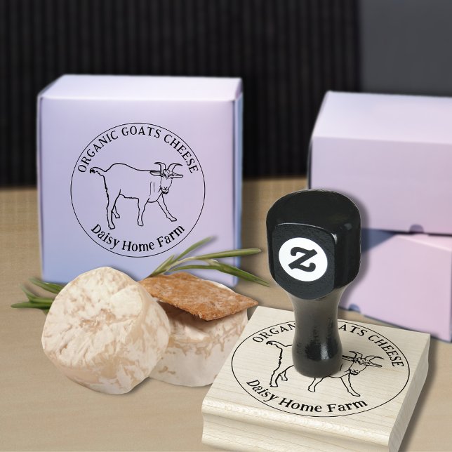 Tampons Encreurs Chèvres Fromage Cute Animal Dessin Personnalisé Af (Goats cheese custom business ink rubber stamp with simple goat farm animal drawing)