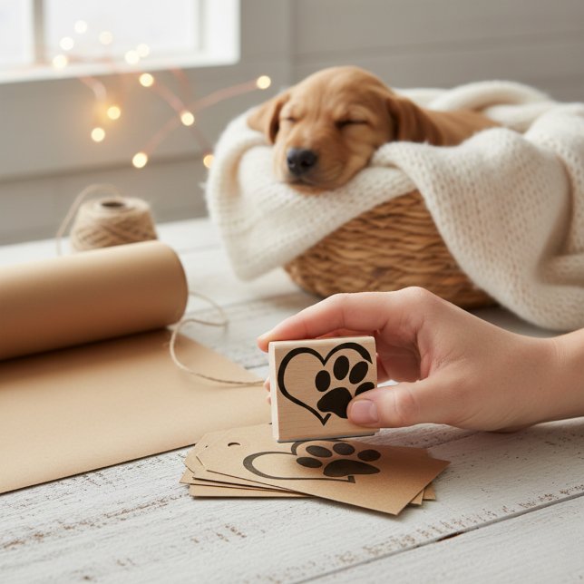 Tampons Encreurs Chien Paw Coeur Silhouette Timbre en caoutchouc (Dog Paw Heart Silhouette Rubber Stamp)