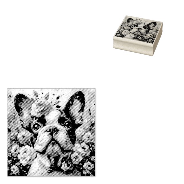 Tampons Encreurs Chien-taureau français avec peinture impressionnis (Tamponné)