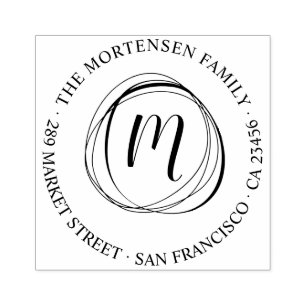 Tampons Encreurs Circles Monogramme Ronde Nom de famille Adresse de