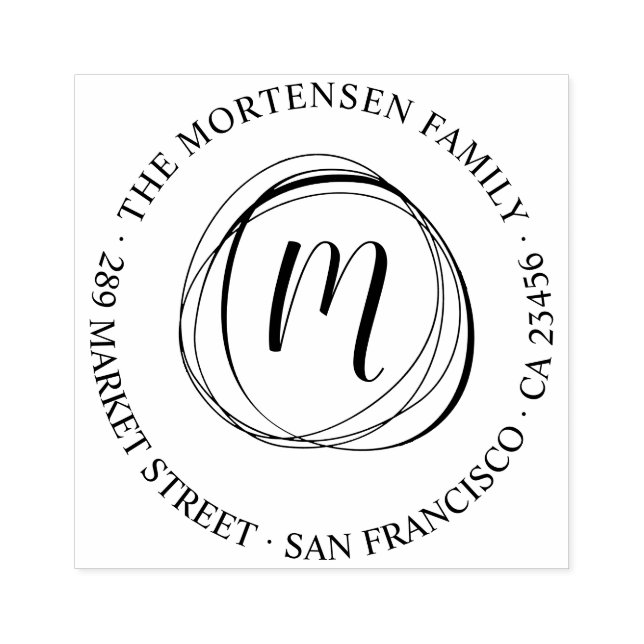 Tampons Encreurs Circles Monogramme Ronde Nom de famille Adresse de (Impression)