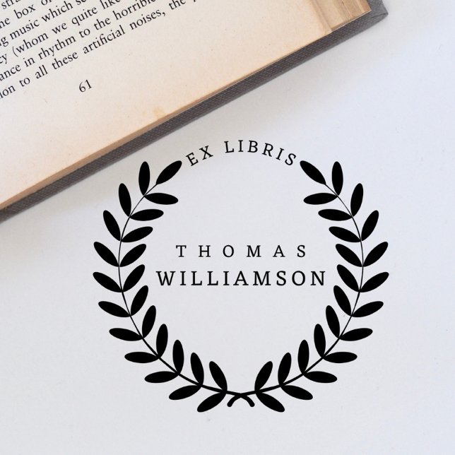 Tampons Encreurs Classic Laurel Wreath Nom personnalisé Ex Libris L (Créateur téléchargé)