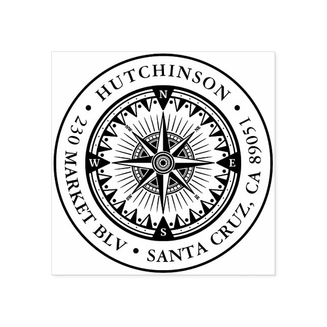 Tampons Encreurs Classic Nautical Compass Round Adresse de retour (Impression)