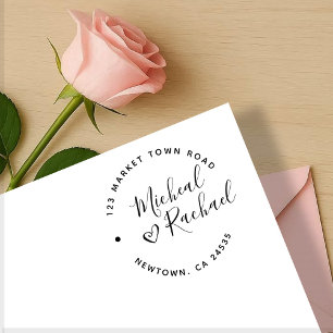 Tampons Encreurs Cœur & Élégant Adresse de Retour de Mariage Texte 