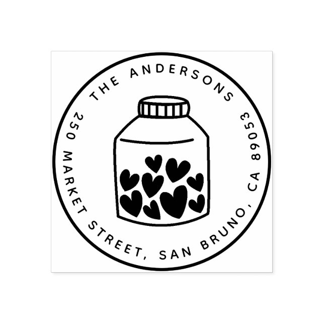 Tampons Encreurs Coeurs mignons Mason Jar Ronde Nom Adresse de reto (Impression)