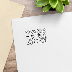 Tampons Encreurs Combinaison pour jumeaux bébé ours chat 1x1